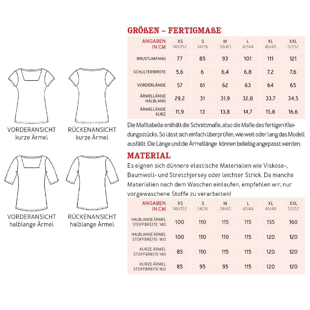 Papierschnittmuster Shirt eckig Frau Franka XS-XXL